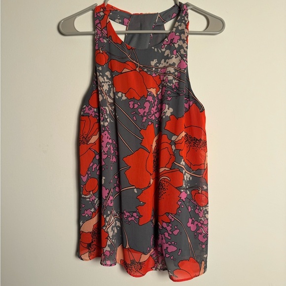 Banana Republic Tops - Banana Republic Red Relaxed floral Asymmetrical Tank Top
